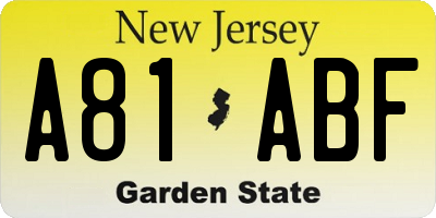 NJ license plate A81ABF