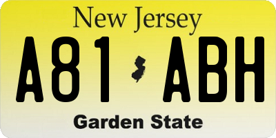 NJ license plate A81ABH