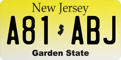NJ license plate A81ABJ