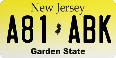 NJ license plate A81ABK