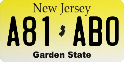 NJ license plate A81ABO