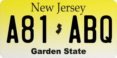 NJ license plate A81ABQ
