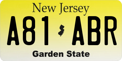 NJ license plate A81ABR