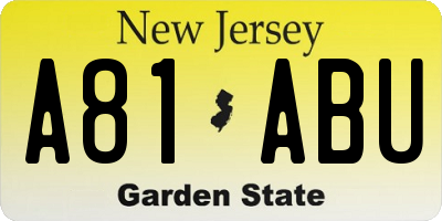 NJ license plate A81ABU