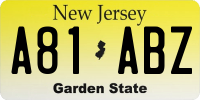 NJ license plate A81ABZ