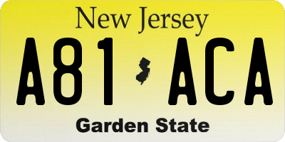 NJ license plate A81ACA