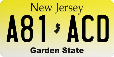 NJ license plate A81ACD