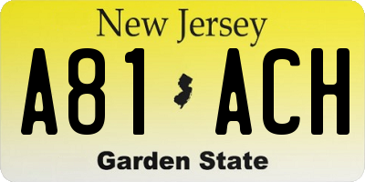 NJ license plate A81ACH