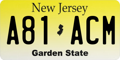 NJ license plate A81ACM