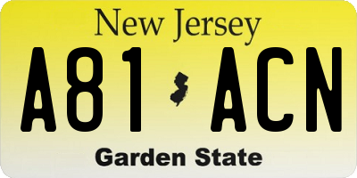 NJ license plate A81ACN