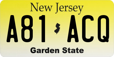 NJ license plate A81ACQ