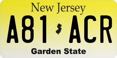NJ license plate A81ACR