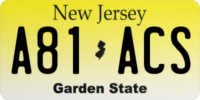 NJ license plate A81ACS
