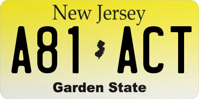 NJ license plate A81ACT