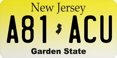NJ license plate A81ACU