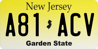NJ license plate A81ACV