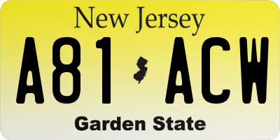 NJ license plate A81ACW