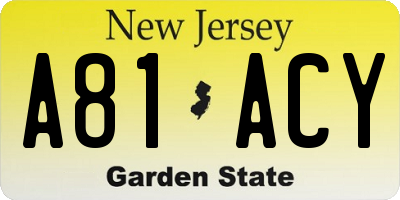 NJ license plate A81ACY