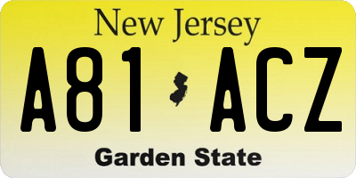 NJ license plate A81ACZ