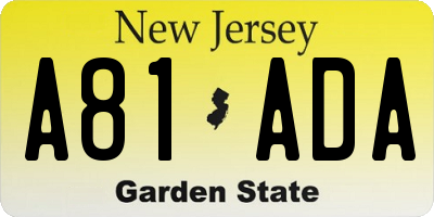 NJ license plate A81ADA