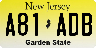 NJ license plate A81ADB