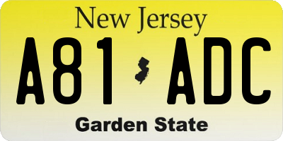 NJ license plate A81ADC