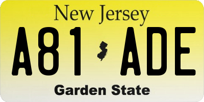 NJ license plate A81ADE
