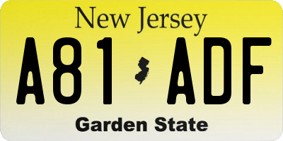 NJ license plate A81ADF
