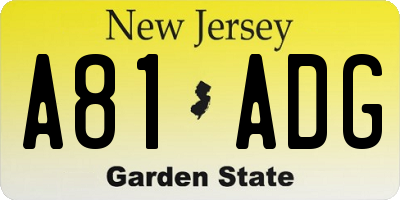 NJ license plate A81ADG