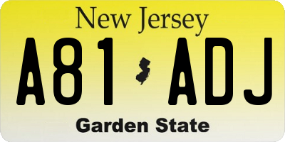 NJ license plate A81ADJ