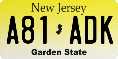 NJ license plate A81ADK