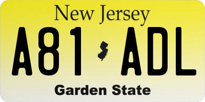 NJ license plate A81ADL