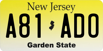 NJ license plate A81ADO