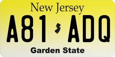 NJ license plate A81ADQ