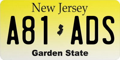 NJ license plate A81ADS