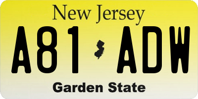 NJ license plate A81ADW