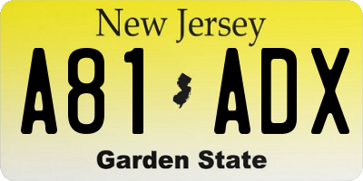 NJ license plate A81ADX