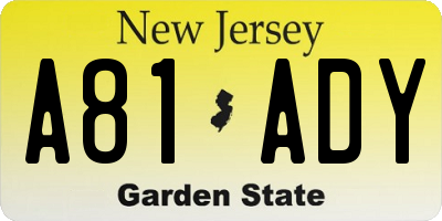 NJ license plate A81ADY