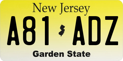 NJ license plate A81ADZ