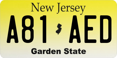 NJ license plate A81AED