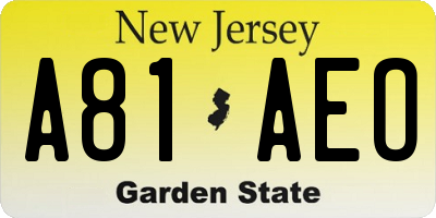 NJ license plate A81AEO