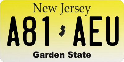 NJ license plate A81AEU