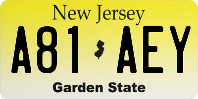 NJ license plate A81AEY