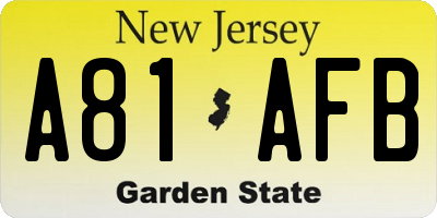 NJ license plate A81AFB