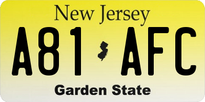 NJ license plate A81AFC