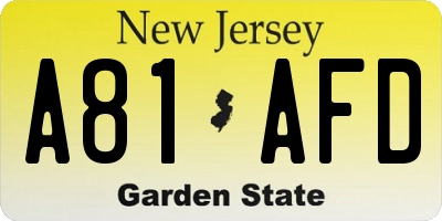 NJ license plate A81AFD