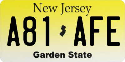 NJ license plate A81AFE