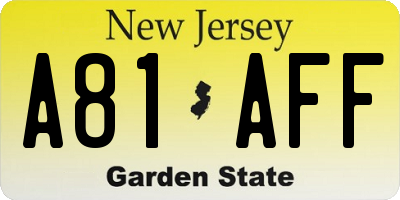 NJ license plate A81AFF