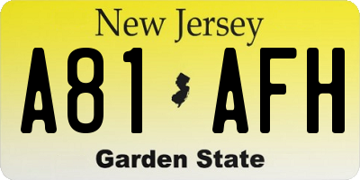 NJ license plate A81AFH