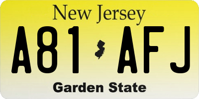 NJ license plate A81AFJ